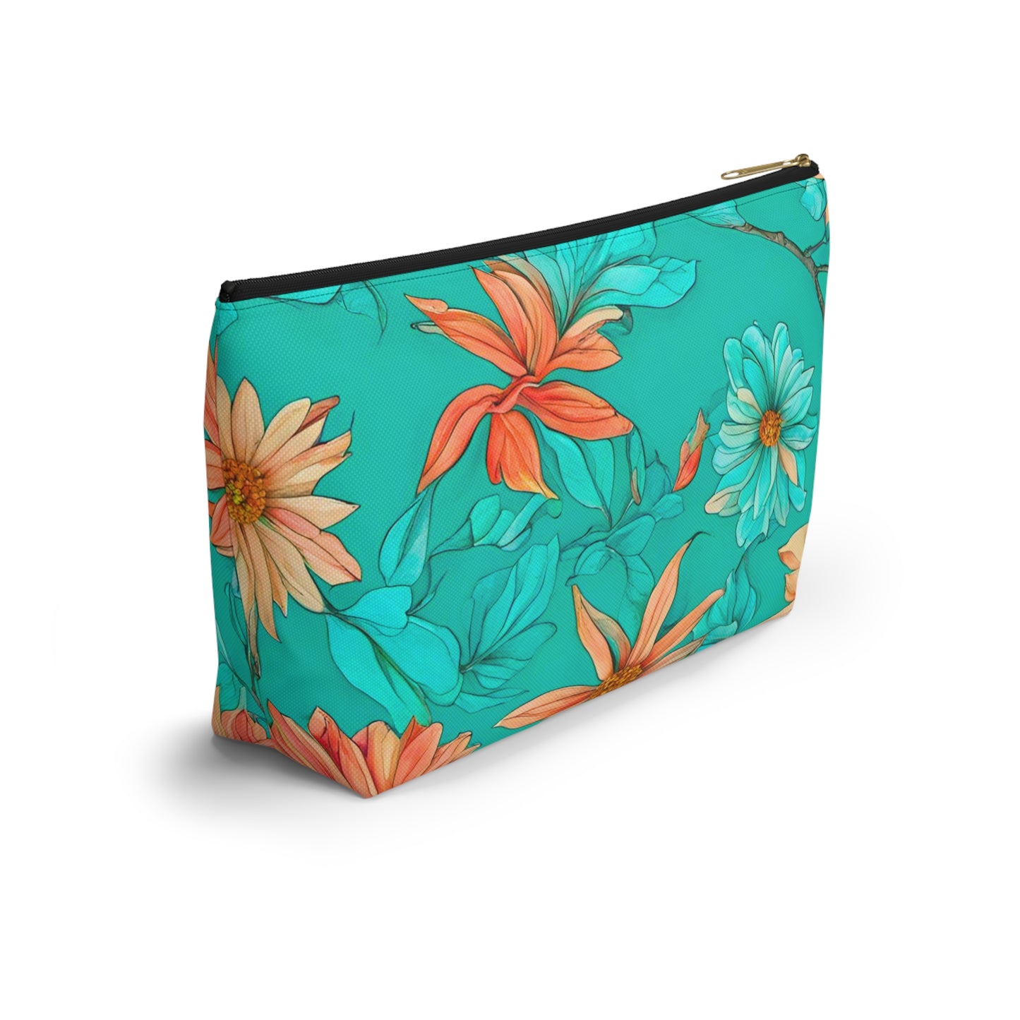 Floral Accessory Pouch/Make-up Bag wide T-bottom