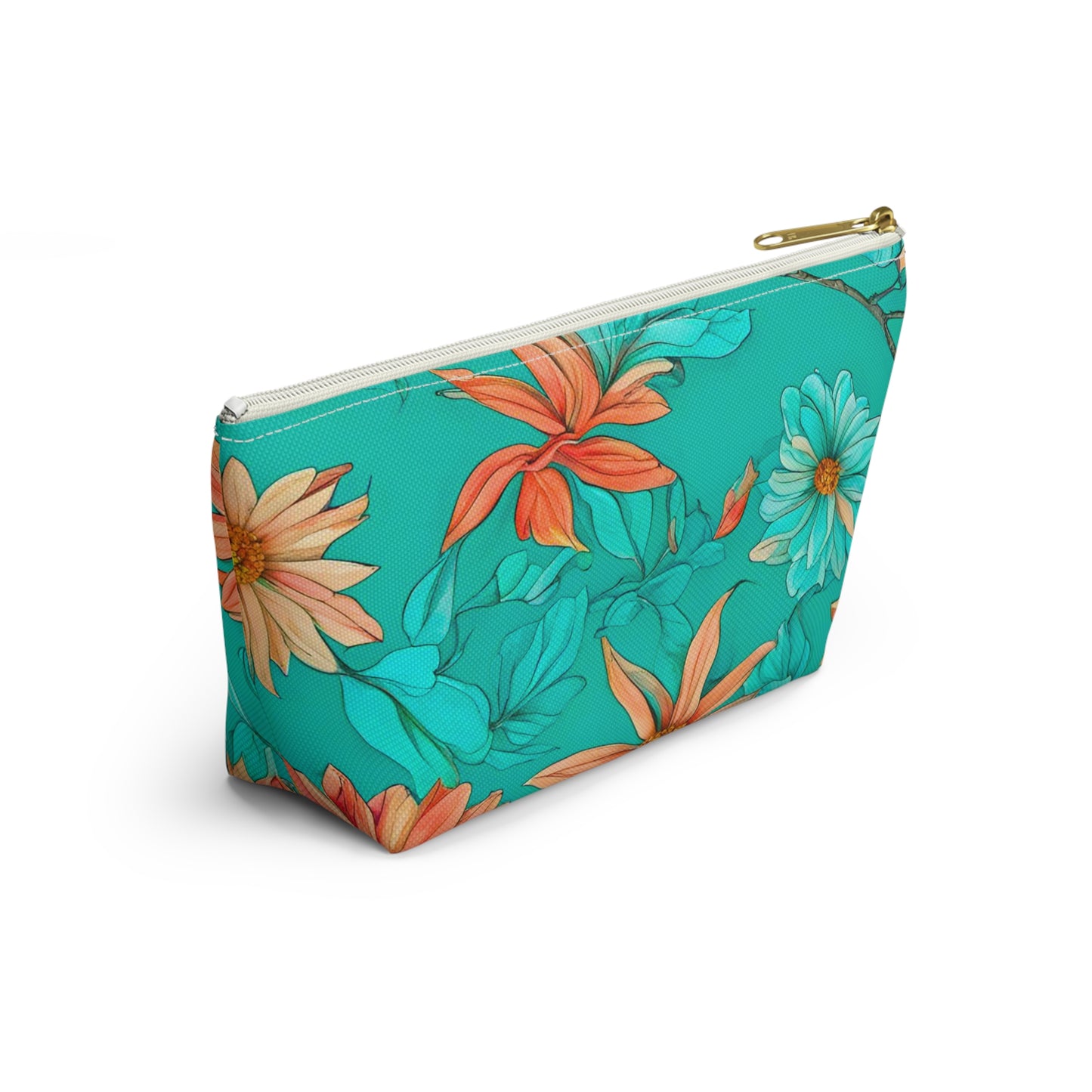 Floral Accessory Pouch/Make-up Bag wide T-bottom