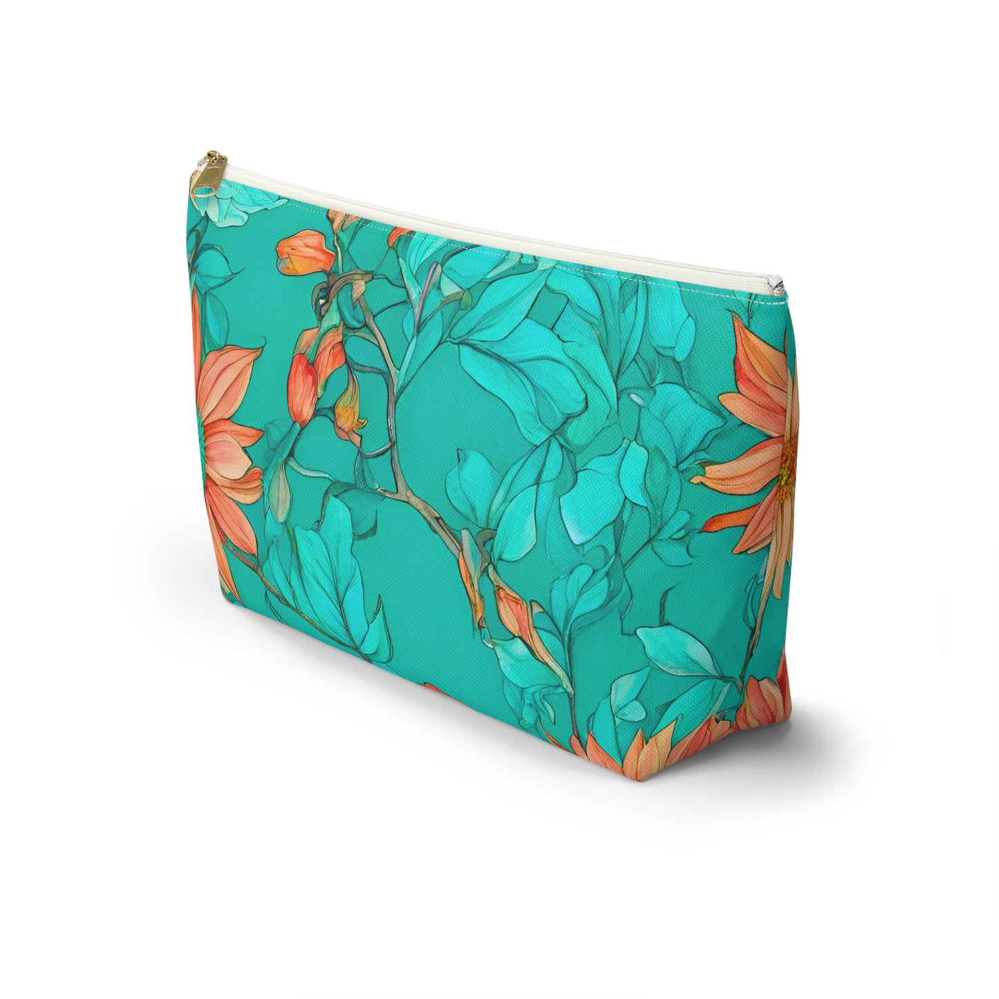 Floral Accessory Pouch/Make-up Bag wide T-bottom