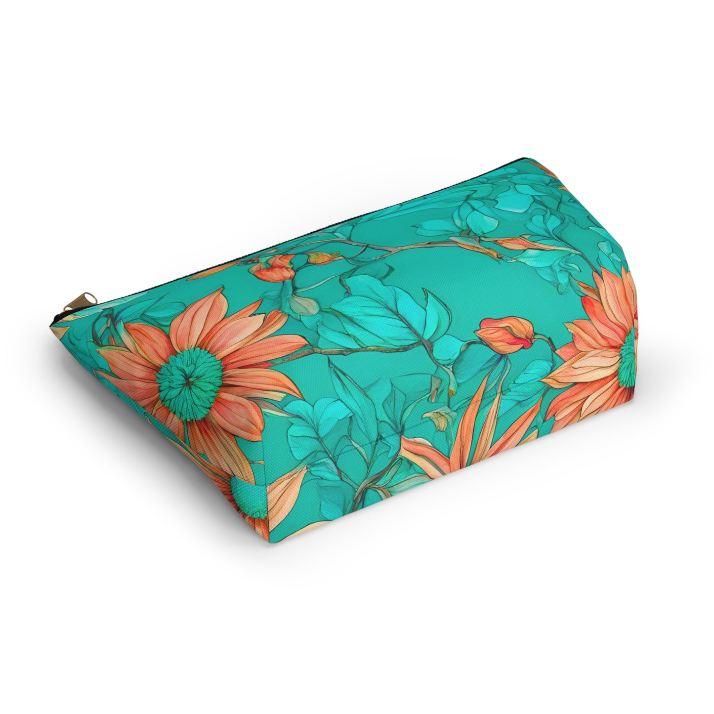 Floral Accessory Pouch/Make-up Bag wide T-bottom