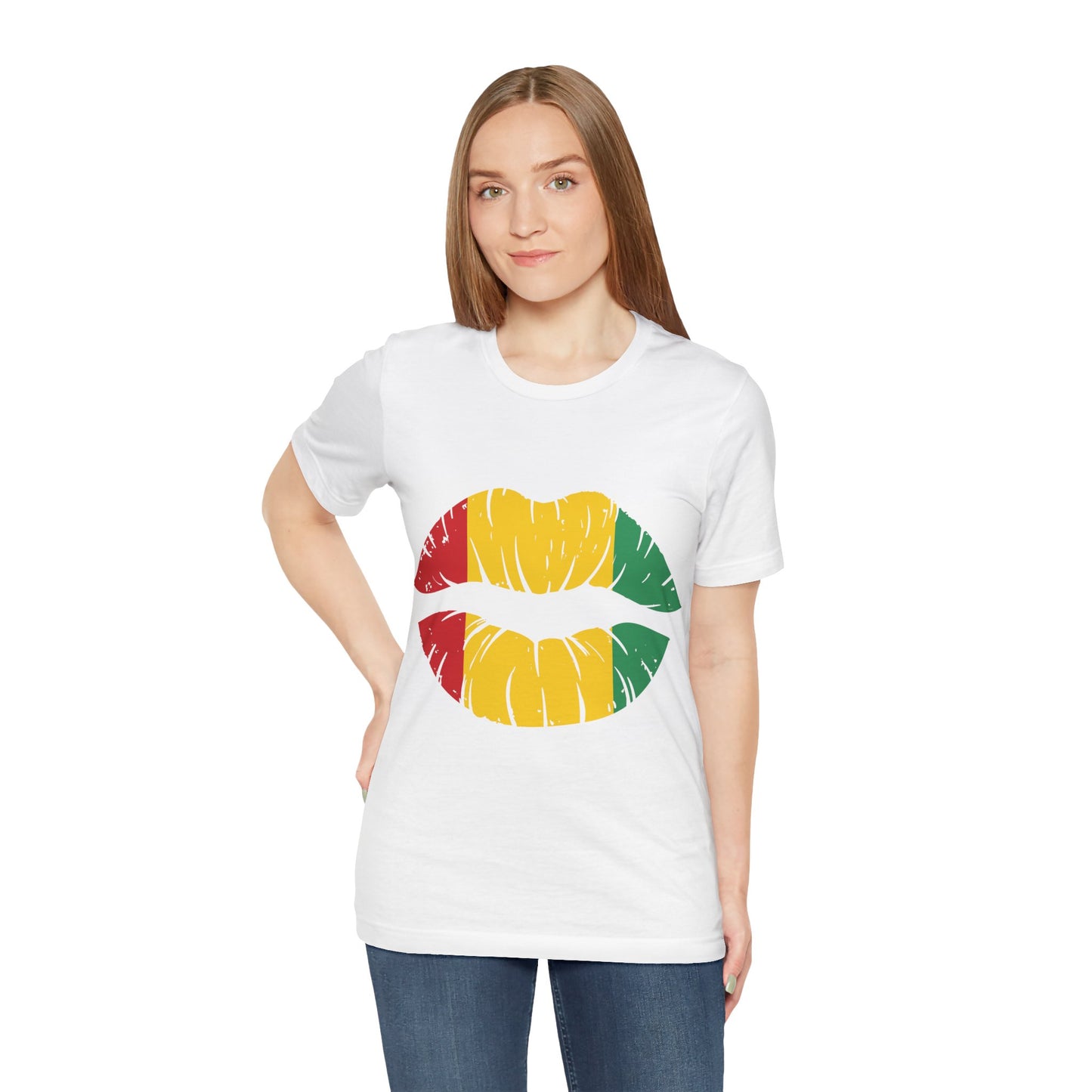 Cute Trendy Top with Red, Grenn and Yellow Lips Unisex Jersey Short Sleeve Tee