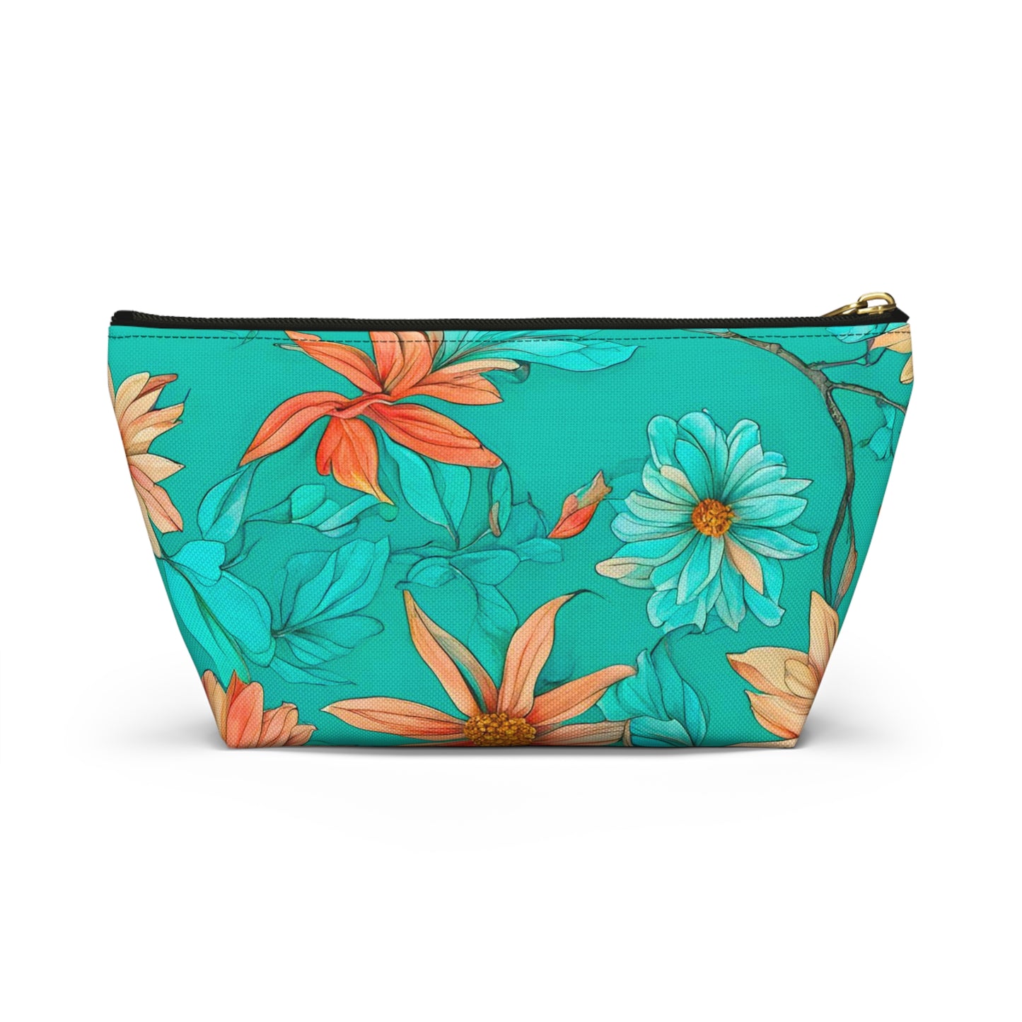 Floral Accessory Pouch/Make-up Bag wide T-bottom