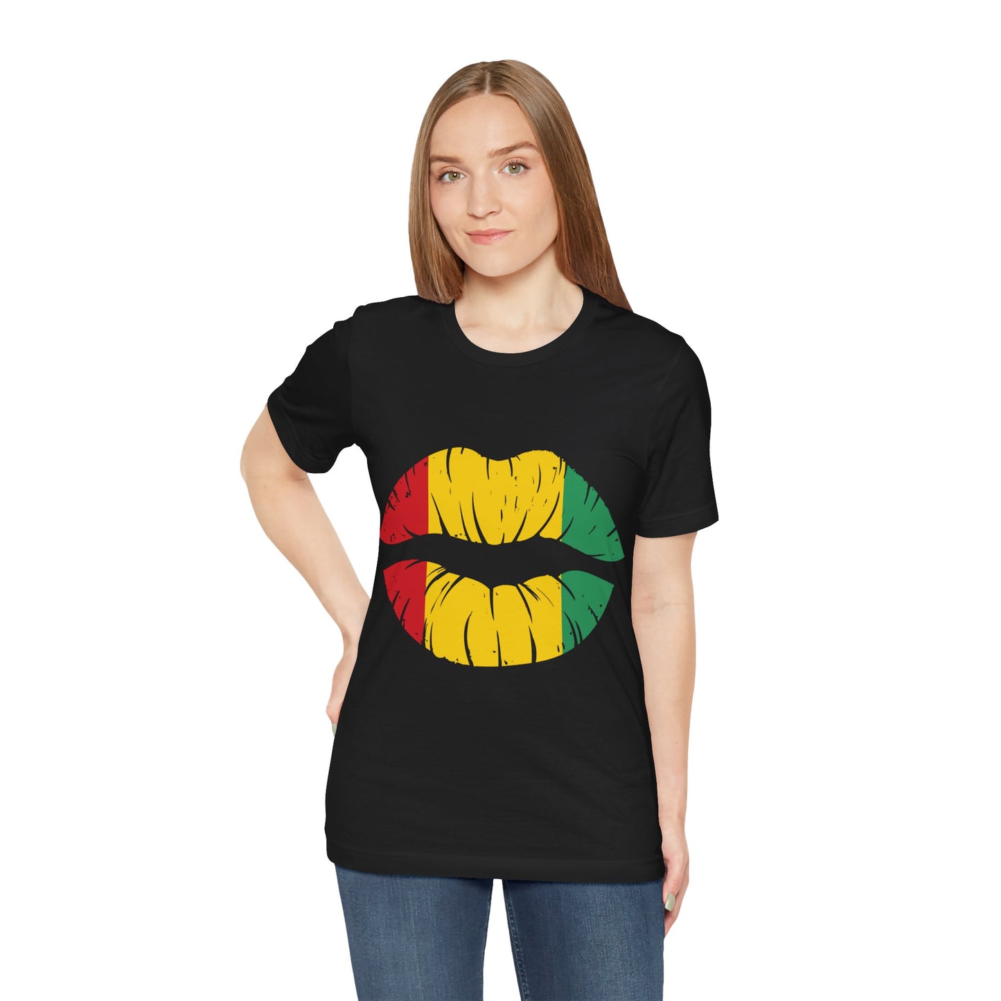 Cute Trendy Top with Red, Grenn and Yellow Lips Unisex Jersey Short Sleeve Tee