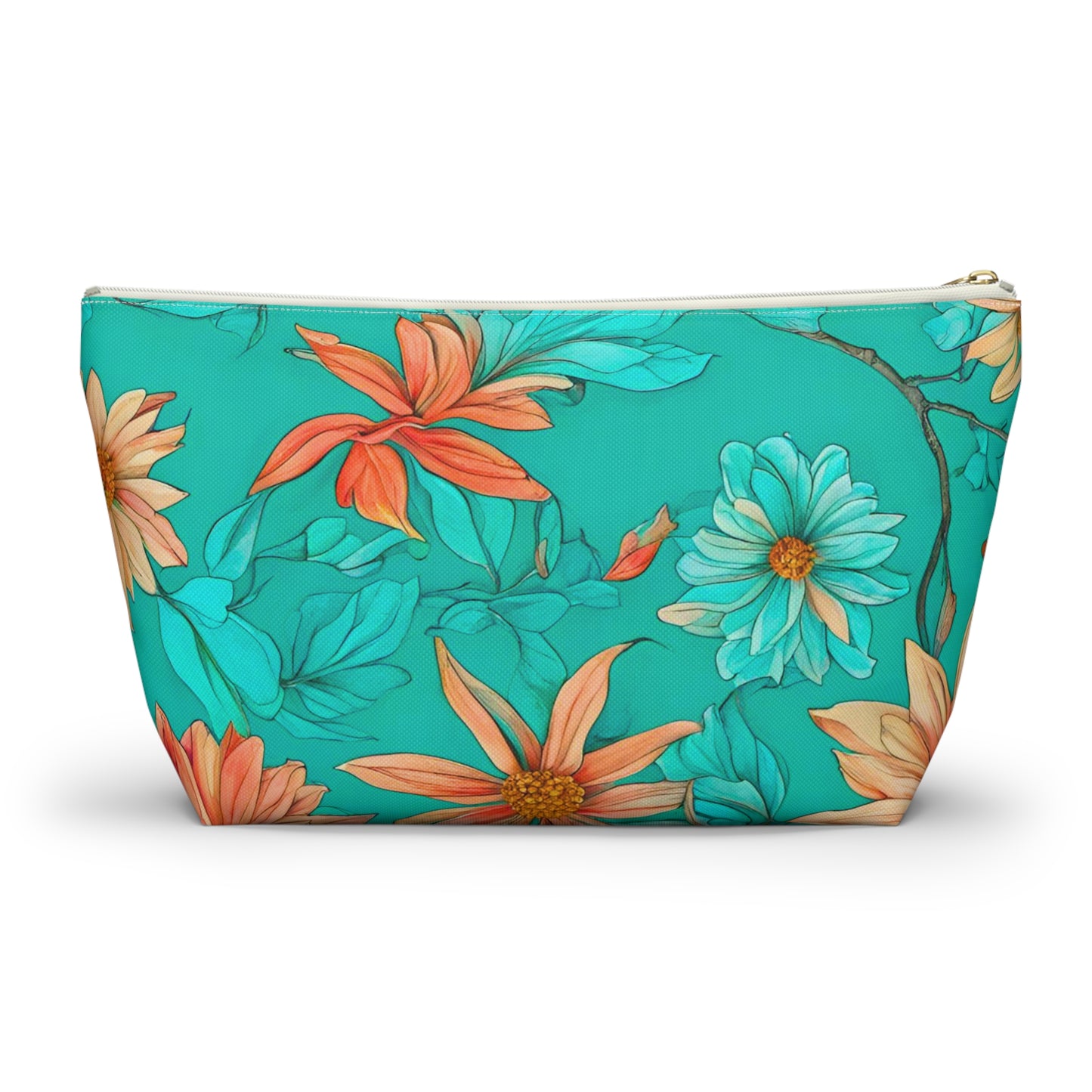 Floral Accessory Pouch/Make-up Bag wide T-bottom