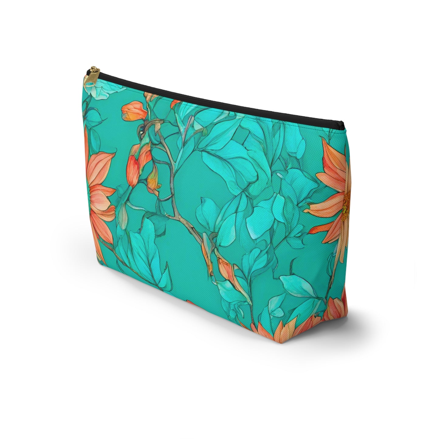 Floral Accessory Pouch/Make-up Bag wide T-bottom