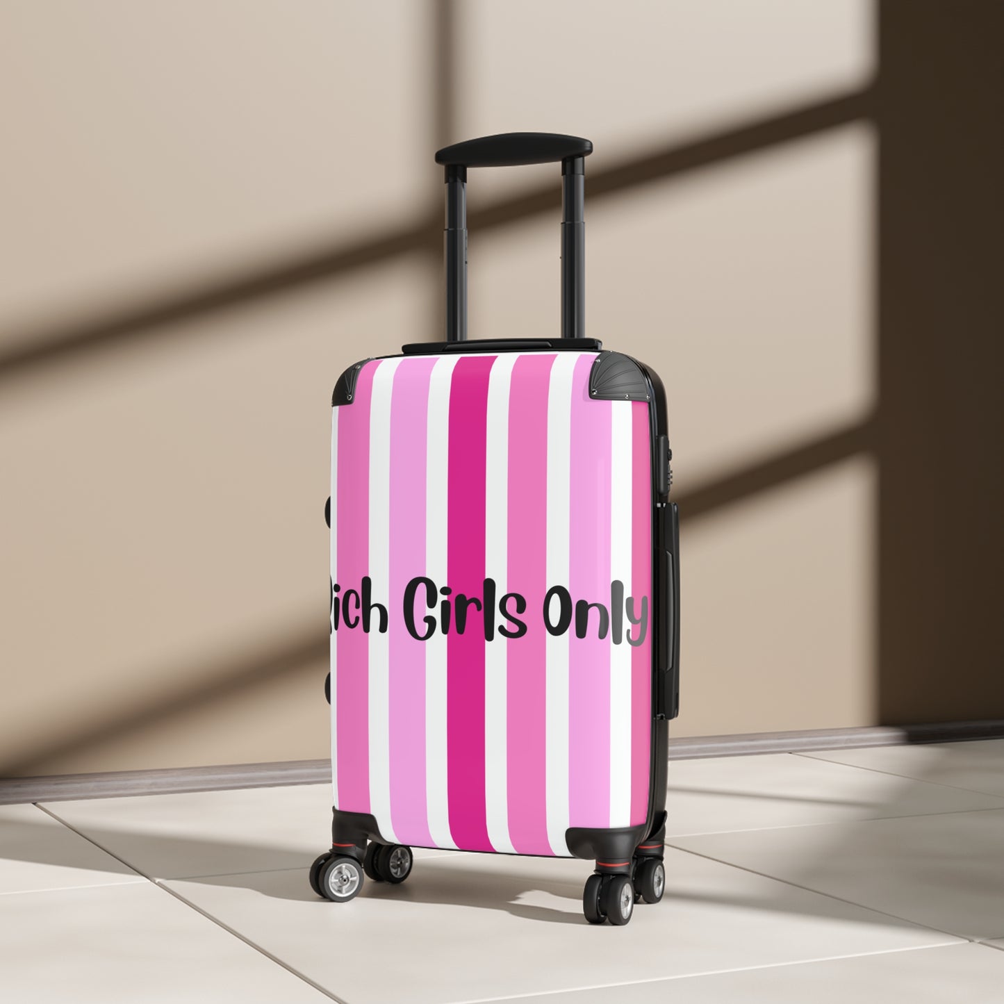 Suitcase for the Elite "Rich Girls Only" Suitcase Pink, White and Black