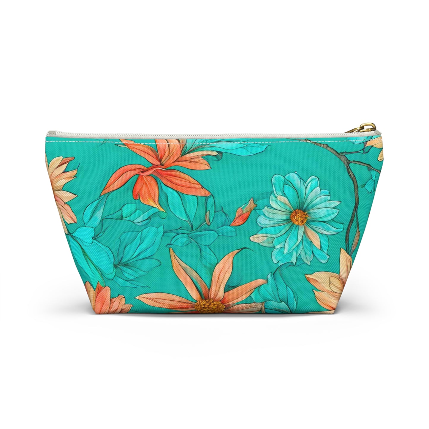 Floral Accessory Pouch/Make-up Bag wide T-bottom