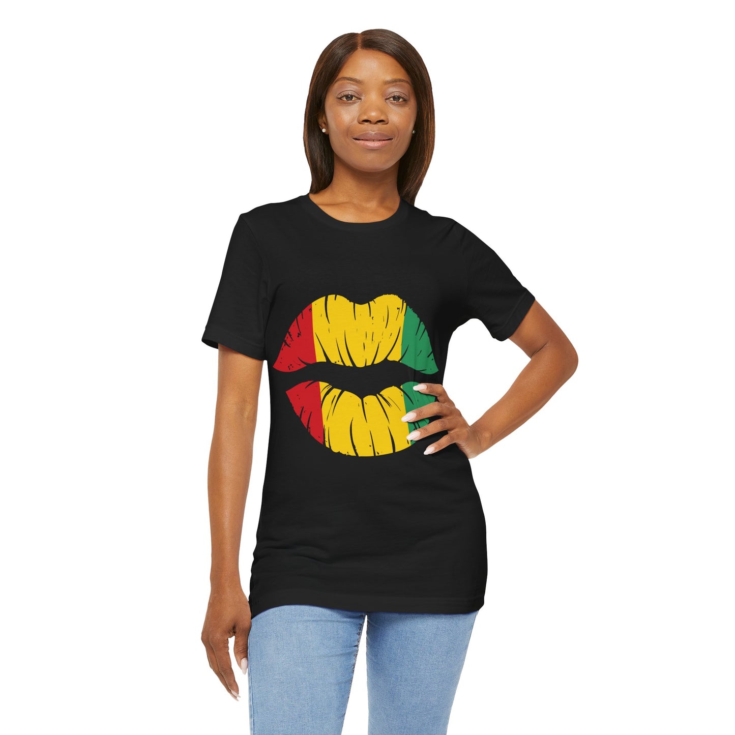 Cute Trendy Top with Red, Grenn and Yellow Lips Unisex Jersey Short Sleeve Tee