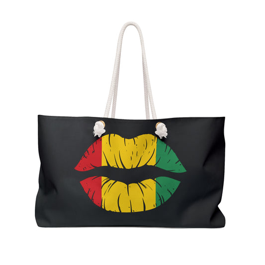 Weekender Overnight Bag for Women, Large Travel Vacation, Beach Tote Bag, sexy red, green and yellow Lips