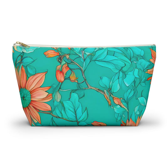 Floral Accessory Pouch/Make-up Bag wide T-bottom