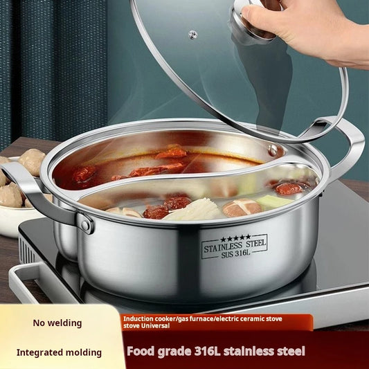 Dual-Section Stainless Steel Hot Pot for Versatile Cooking 32cm