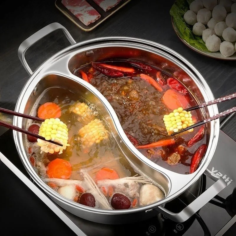 Dual-Section Stainless Steel Hot Pot for Versatile Cooking 32cm